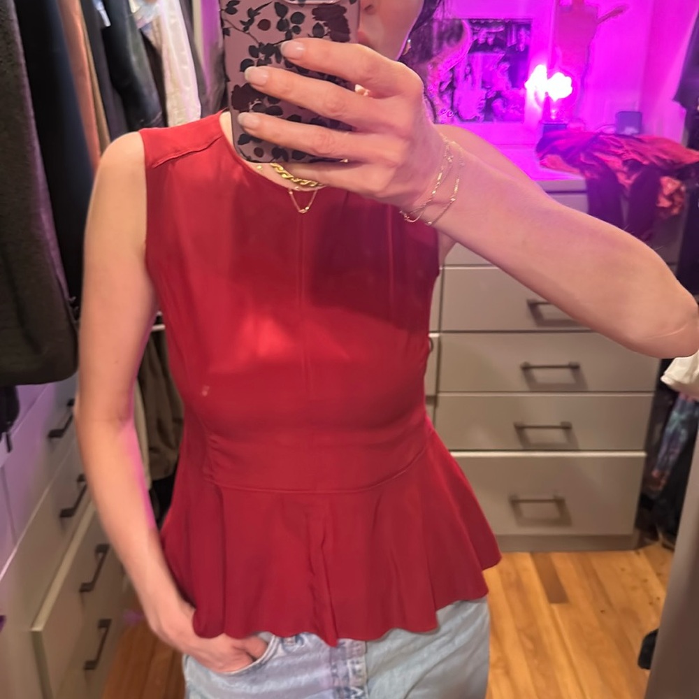 Red Peplum Silk Top